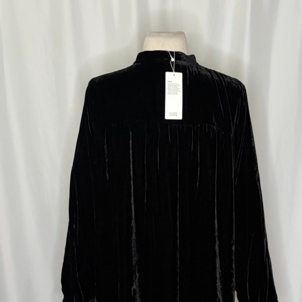 NWT! EILEEN FISHER Silk Velvet Mandarin Collar Top Buttondown Black Large Petite - Picture 9 of 14
